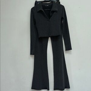 Gray Ribbed Women's Two Piece Set